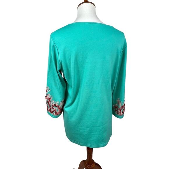 Bob Mackie Wearble Art Turquoise Tunic with Embroidered Stone Detail Size Small - Picture 4 of 8